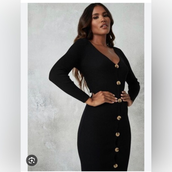 MissGuided Tall Rib Button Front Knit Midi Dress - Picture 1 of 6